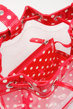Load image into Gallery viewer, SCORE! Clear Sarah Jean Designer Crossbody Polka Dot Boho Bucket Bag-Red and White
