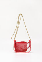 Load image into Gallery viewer, SCORE! Chrissy Small Designer Clear Crossbody Bag - Red and Olive Green
