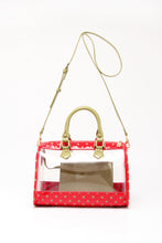Load image into Gallery viewer, SCORE! Moniqua Large Designer Clear Crossbody Satchel- Red &amp; Olive Green
