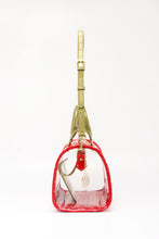 Load image into Gallery viewer, SCORE! Moniqua Large Designer Clear Crossbody Satchel- Red &amp; Olive Green
