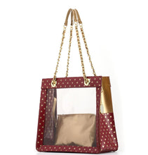 Load image into Gallery viewer, SCORE! Andrea Large Clear Designer Tote for School, Work, Travel - Maroon and Gold
