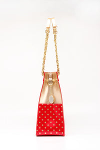 SCORE! Andrea Large Clear Designer Tote for School, Work, Travel - Red and Gold