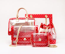 Load image into Gallery viewer, SCORE! Andrea Large Clear Designer Tote for School, Work, Travel - Red and Gold
