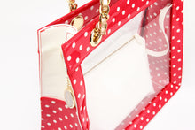 Load image into Gallery viewer, SCORE! Andrea Large Clear Designer Tote for School, Work, Travel - Racing Red, White and Gold
