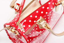 Load image into Gallery viewer, SCORE! Moniqua Large Designer Clear Crossbody Satchel - Red, White and Gold
