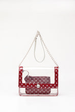 Load image into Gallery viewer, SCORE! Chrissy Medium Designer Clear Cross-body Bag - Maroon and Silver
