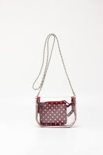 Load image into Gallery viewer, SCORE! Chrissy Small Designer Clear Crossbody Bag - Maroon and Silver
