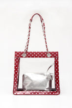 Load image into Gallery viewer, SCORE! Andrea Large Clear Designer Tote for School, Work, Travel - Maroon and Silver
