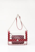 Load image into Gallery viewer, SCORE! Chrissy Medium Designer Clear Cross-body Bag - Maroon and White
