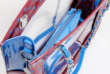 Load image into Gallery viewer, SCORE! Andrea Large Clear Designer Tote for School, Work, Travel - Maroon and Blue
