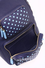 Load image into Gallery viewer, SCORE! Natalie Michelle Large Polka Dot Designer Backpack - Navy Blue and Light Blue
