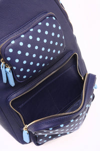 SCORE! Natalie Michelle Large Polka Dot Designer Backpack - Navy Blue and Light Blue