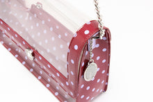 Load image into Gallery viewer, SCORE! Chrissy Medium Designer Clear Cross-body Bag -Maroon and Lavender
