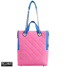 Load image into Gallery viewer, SCORE!&#39;s Kat Travel Tote for Business, Work, or School Quilted Shoulder Bag - Pink and Blue
