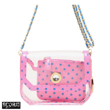 Load image into Gallery viewer, SCORE! Chrissy Small Designer Clear Cross-body Bag - Pink and Blue
