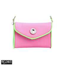 Load image into Gallery viewer, SCORE! Eva Designer Crossbody Clutch - Pink and Lime Green
