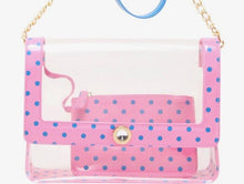 Load image into Gallery viewer, SCORE! Chrissy Medium Designer Clear Cross-body Bag - Pink and Blue
