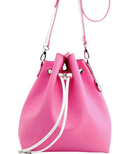 Load image into Gallery viewer, SCORE! Sarah Jean Crossbody Large BoHo Bucket Bag - Pink and White
