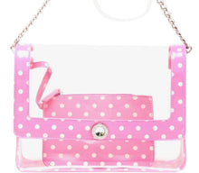 Load image into Gallery viewer, SCORE! Chrissy Medium Designer Clear Cross-body Bag - Aurora Pink and White
