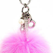 Load image into Gallery viewer, Real Fur Puff Ball Pom-Pom 6&quot; Accessory Dangle Purse Charm - Pink with Silver Hardware
