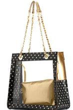 Load image into Gallery viewer, SCORE! Andrea Large Clear Designer Tote for School, Work, Travel- Black and Gold

