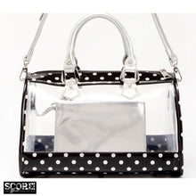 Load image into Gallery viewer, SCORE! Moniqua Large Designer Clear Crossbody Satchel - Black and Silver
