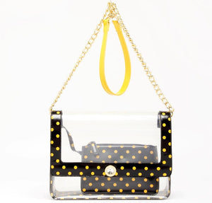 SCORE! Chrissy Medium Designer Clear Cross-body Bag -Black and  Yellow Gold