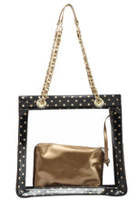 Load image into Gallery viewer, SCORE! Andrea Large Clear Designer Tote for School, Work, Travel- Black and Gold
