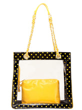 Load image into Gallery viewer, SCORE! Andrea Large Clear Designer Tote for School, Work, Travel - Black and Gold Yellow
