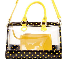 Load image into Gallery viewer, SCORE! Moniqua Large Designer Clear Crossbody Satchel - Black and  Yellow Gold
