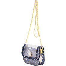 Load image into Gallery viewer, SCORE! Chrissy Small Designer Clear Crossbody Bag -Navy Blue and Gold - Yellow
