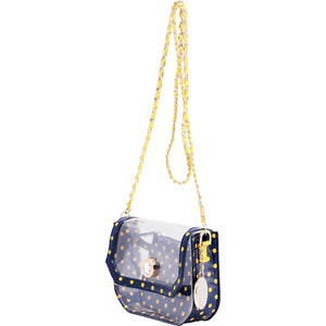 SCORE! Chrissy Small Designer Clear Crossbody Bag -Navy Blue and Gold - Yellow