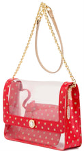 Load image into Gallery viewer, SCORE! Chrissy Medium Designer Clear Cross-body Bag -Red and Gold

