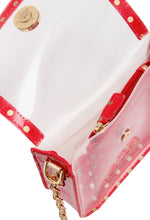 Load image into Gallery viewer, SCORE! Chrissy Small Designer Clear Crossbody Bag - Red and Gold
