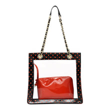 Load image into Gallery viewer, SCORE! Andrea Large Clear Designer Tote for School, Work, Travel - Black and Red
