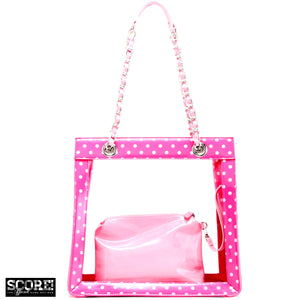 SCORE! Andrea Large Clear Designer Tote for School, Work, or Travel - Fandango Pink and Light Pink