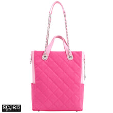 Load image into Gallery viewer, SCORE!&#39;s Kat Travel Tote for Business, Work, or School Quilted Shoulder Bag-  Hot Pink and Light Pink
