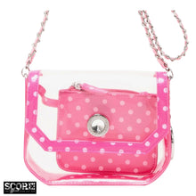 Load image into Gallery viewer, SCORE! Chrissy Small Designer Clear Crossbody Bag - Fandango Hot Pink and Light Pink
