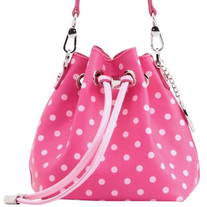 SCORE! Sarah Jean Small Crossbody Polka dot BoHo Bucket Bag- Hot Pink and Light Pink