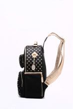Load image into Gallery viewer, SCORE! Natalie Michelle Large Polka Dot Designer Backpack - Black and Metallic Gold
