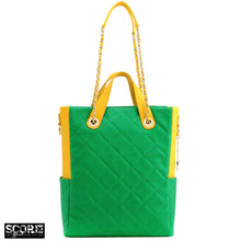 Load image into Gallery viewer, SCORE!&#39;s Kat Travel Tote for Business, Work, or School Quilted Shoulder Bag - Fern Green and Yellow Gold

