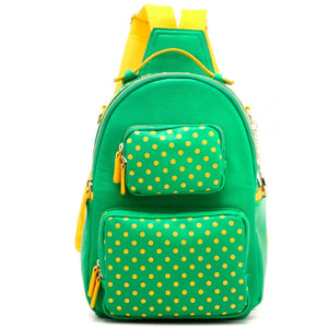 SCORE! Natalie Michelle Medium Polka Dot Designer Backpack - Fern Green and Yellow Gold