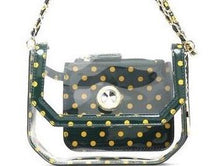 Load image into Gallery viewer, SCORE! Chrissy Small Designer Clear Crossbody Bag - Green and Gold
