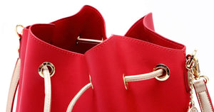 SCORE! Sarah Jean Crossbody Large BoHo Bucket Bag - Red and Gold