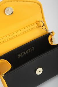 SCORE! Eva Designer Crossbody Clutch - Black and Gold Yellow