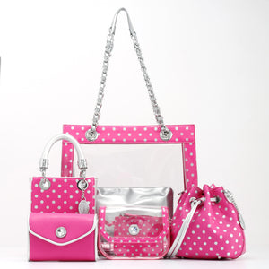 SCORE!'s Kat Travel Tote for Business, Work, or School Quilted Shoulder Bag - Pink & Silver