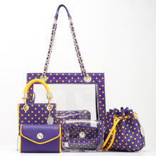 Load image into Gallery viewer, SCORE! Jacqui Classic Top Handle Crossbody Satchel  - Purple and Gold Yellow
