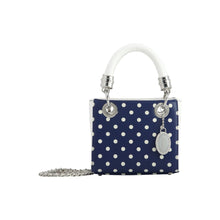 Load image into Gallery viewer, SCORE! Game Day Bag Purse Jacqui Classic Top Handle Crossbody Satchel - Navy Blue and White Mount St. Mary&#39;s Mountaineers, Georgetown Hoyas, Butler Bulldogs, Liberty Flames, Georgia Southern Eagles, Howard Bison, North Florida Ospreys, Monmouth Hawks, BYU Cougars, Jackson State Tigers, Longwood Lancers, Nevada Wolfpack, Drake Bulldogs, UNC Greensboro Spartans, NFL Dallas Cowboys, NHL Blue Jackets, MLS LA Galaxy, MLB San Diego Padres,  NY Yankees, Delta Phi Lambda , Alpha Omega Epsilon purse
