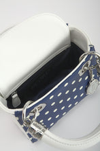 Load image into Gallery viewer, SCORE! Jacqui Classic Top Handle Crossbody Satchel - Navy Blue and White
