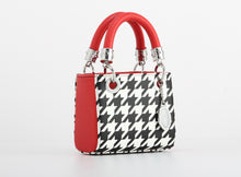 Load image into Gallery viewer, SCORE! Jacqui Classic Top Handle Crossbody Satchel  - Black and White Houndstooth and Red
